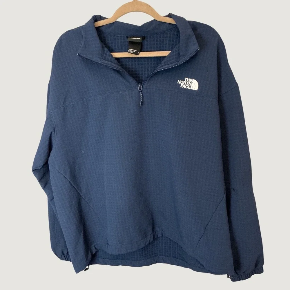 The North Face Mens FlashDry Quarter Zip Waffle Grid Pullover Navy Blue XL